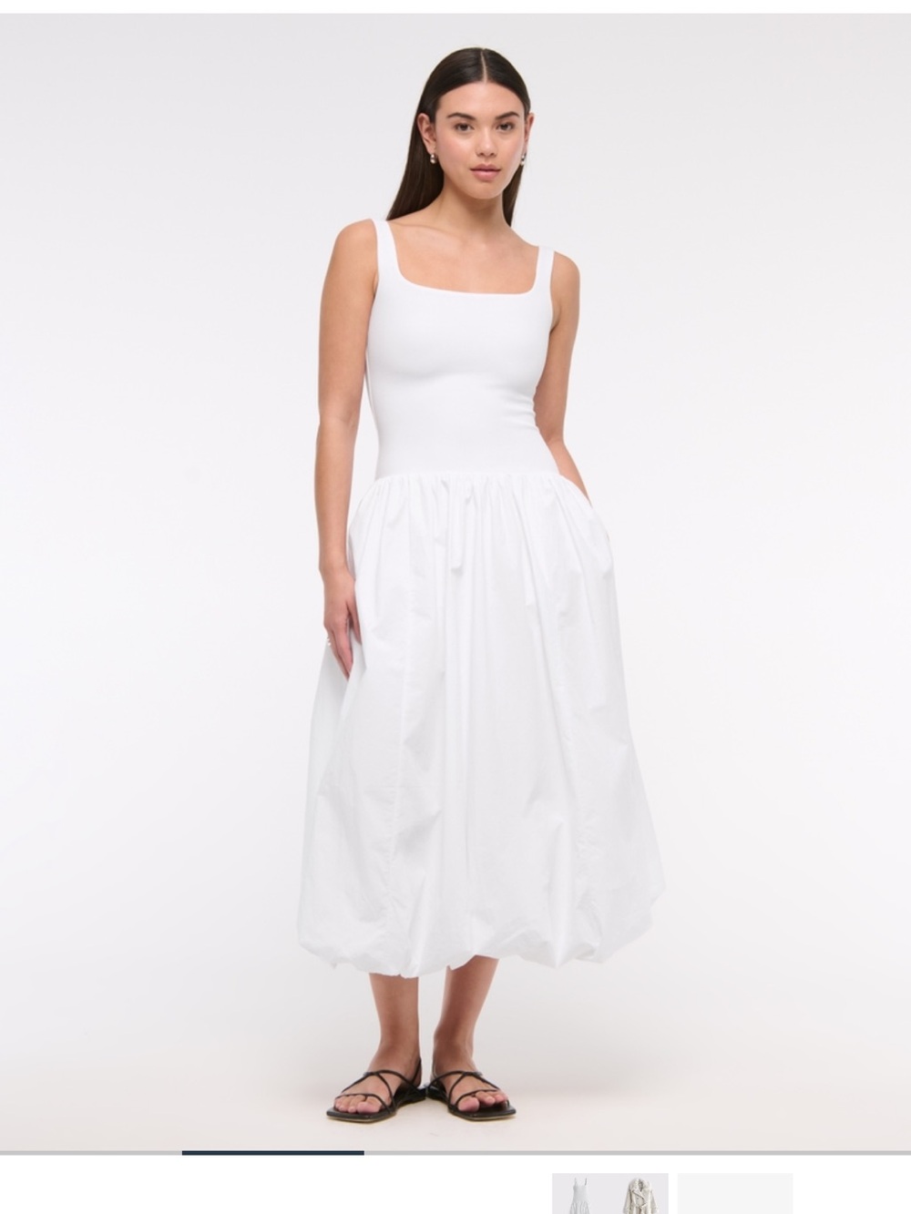 Abercrombie & Fitch White Square-Neck Midi Dress